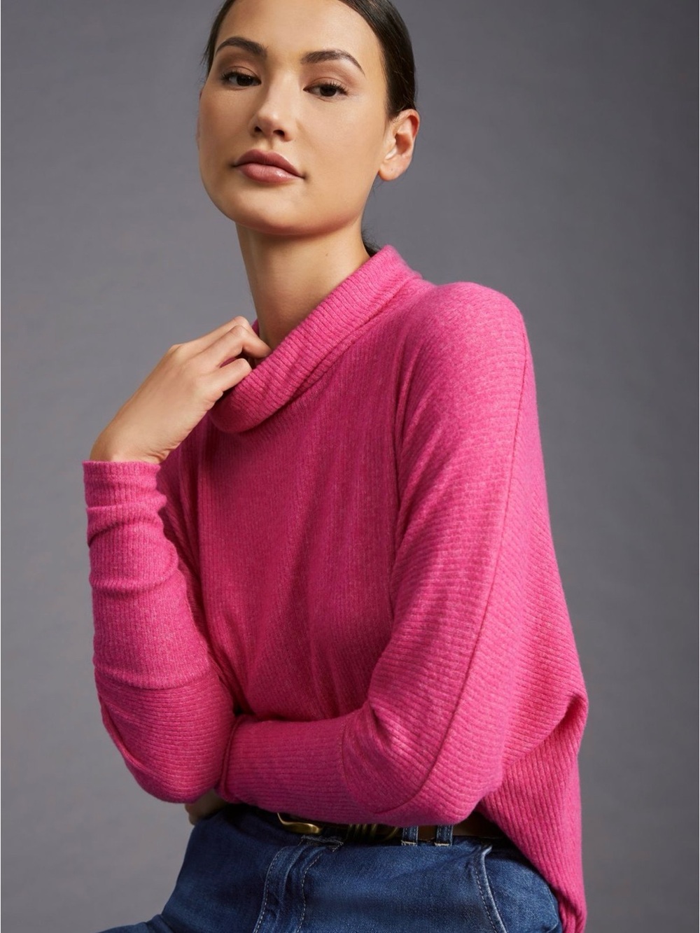 Anthropologie Amadi Cowl Neck Ribbed Poncho sweater - size M - Picture 2 of 9